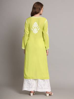 Green modal hand embroidered chikankari straight kurti 4