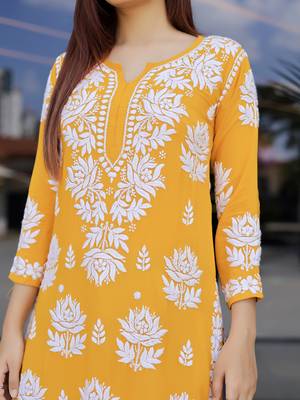 Yellow modal hand embroidered chikankari straight kurti 3