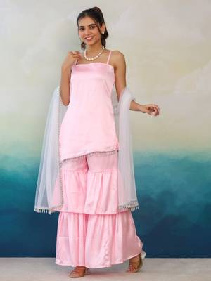  Baby Pink Color Sharara Set with White Net Dupatta 1