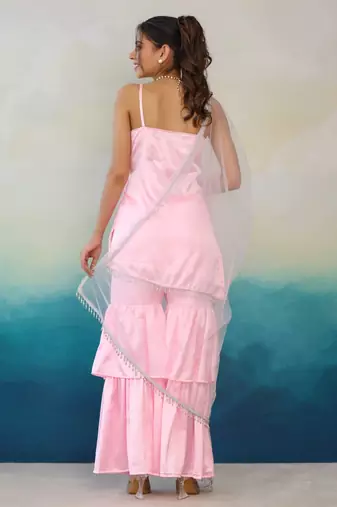  Baby Pink Color Sharara Set with White Net Dupatta
