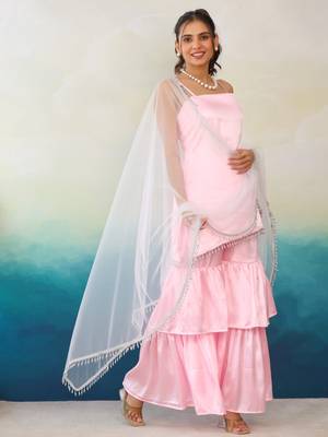  Baby Pink Color Sharara Set with White Net Dupatta 4