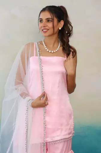  Baby Pink Color Sharara Set with White Net Dupatta