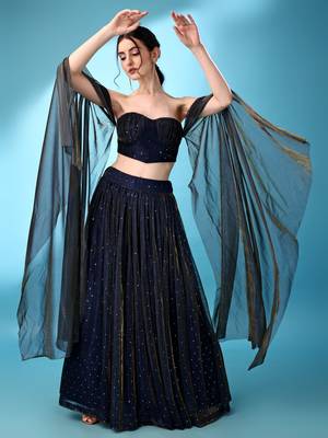 Navy Blue Color Fancy Work Lycra Lehenga Choli 1