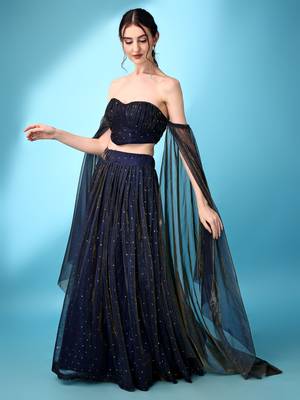 Navy Blue Color Fancy Work Lycra Lehenga Choli 2