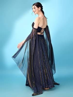 Navy Blue Color Fancy Work Lycra Lehenga Choli 3