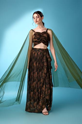 Brown & Green Color Fancy Lycra Designer Lehenga Choli