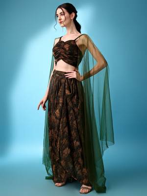 Brown & Green Color Fancy work  Lycra Lehenga Choli 2