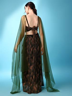 Brown & Green Color Fancy work  Lycra Lehenga Choli 3