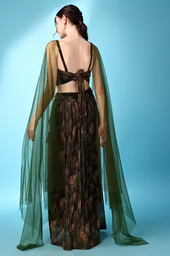 Brown & Green Color Fancy work  Lycra Lehenga Choli