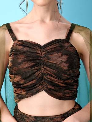 Brown & Green Color Fancy work  Lycra Lehenga Choli 4
