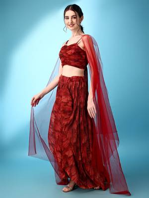 Red Color Fancy Work Lycra Lehenga Choli 2