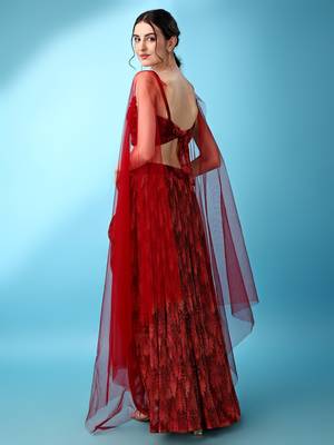 Red Color Fancy Work Lycra Lehenga Choli 3
