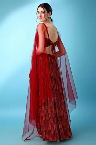 Red Color Fancy Work Lycra Lehenga Choli