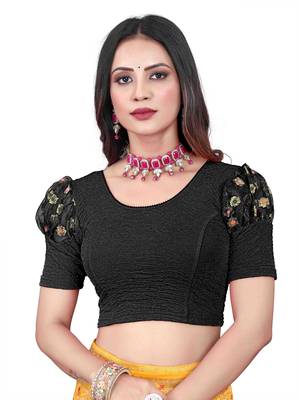 Black Cotton Woven Saree Blouse 1