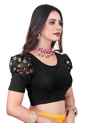 Black Cotton Woven Saree Blouse 2