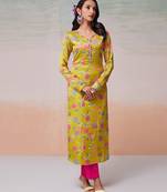 Parrot green floral printed satin kurta pant