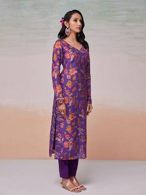 Purple floral printed muslin palazzo kurta set 2