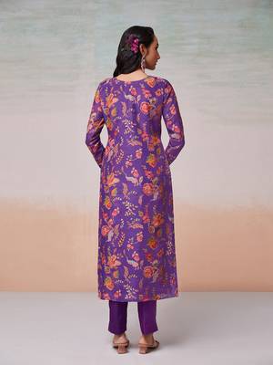 Purple floral printed muslin palazzo kurta set 3
