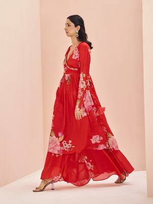 Red floral printed kurta palazzo set 2
