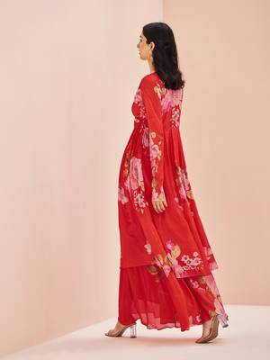Red floral printed kurta palazzo set 3
