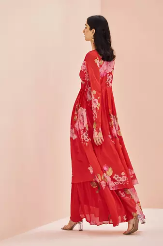 Red floral printed kurta palazzo set