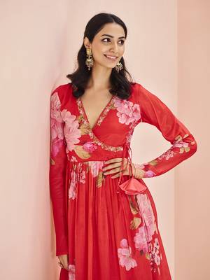Red floral printed kurta palazzo set 4