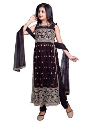 Brown georgette embroidery churidar salwar suit for girls dress 2