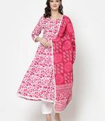 Pink printed rayon kurta pant with dupatta set