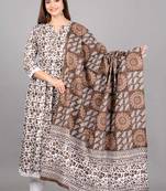 Coffee printed rayon kurta pant with dupatta set