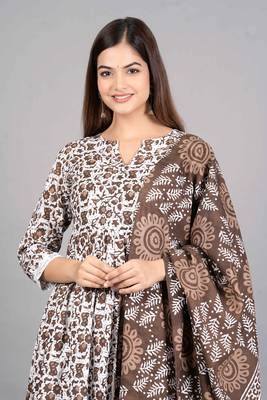 Coffee printed rayon kurta pant with dupatta set 4