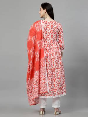 Orange printed rayon kurta pant with dupatta set 3