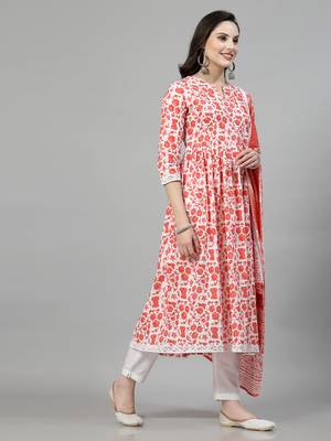 Orange printed rayon kurta pant with dupatta set 5