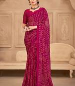 Magenta digital printed soft chiffon indian traditional bandhani saree with blouse
