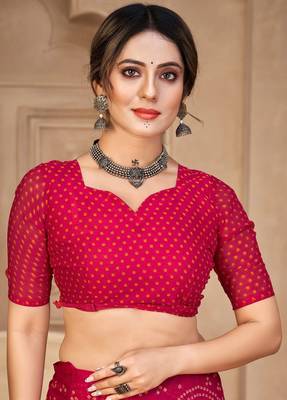 Magenta digital printed soft chiffon indian traditional bandhani saree with blouse 3