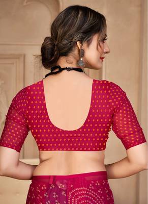 Magenta digital printed soft chiffon indian traditional bandhani saree with blouse 4
