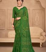 Green digital printed soft chiffon indian traditional bandhani saree with blouse