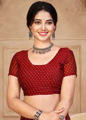 Maroon digital printed soft chiffon indian traditional bandhani saree with blouse 3