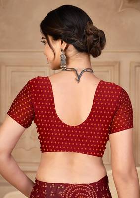 Maroon digital printed soft chiffon indian traditional bandhani saree with blouse 4