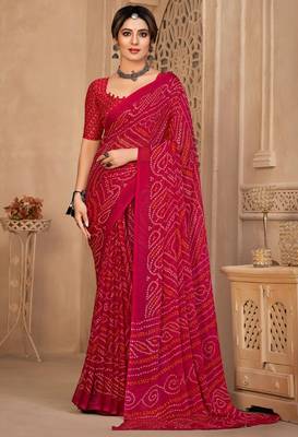 Magenta digital printed soft chiffon indian traditional bandhani saree with blouse 1