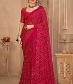 Magenta digital printed soft chiffon indian traditional bandhani saree with blouse