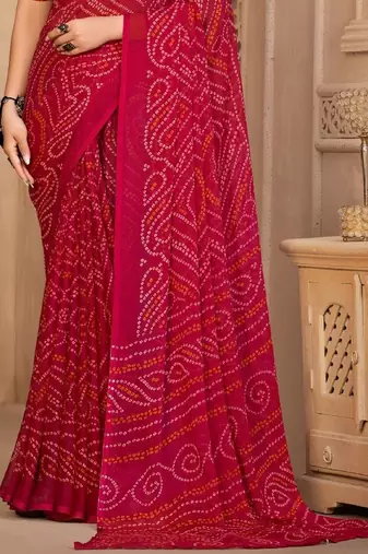 Magenta digital printed soft chiffon indian traditional bandhani saree with blouse