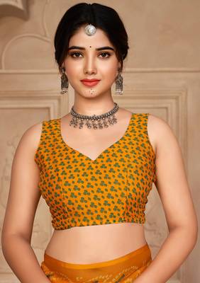 Yellow digital printed soft chiffon indian traditional bandhani saree with blouse 3