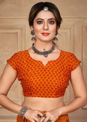 Saffron digital printed soft chiffon indian traditional bandhani saree with blouse 3