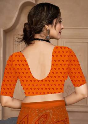 Saffron digital printed soft chiffon indian traditional bandhani saree with blouse 4