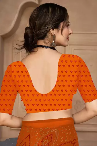 Saffron digital printed soft chiffon indian traditional bandhani saree with blouse
