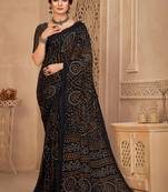 Black digital printed soft chiffon indian traditional bandhani saree with blouse