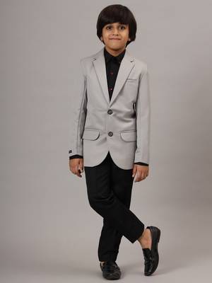 Light grey blazer with black trousers 1