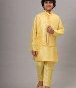 Boys yellow kurta set with embroidered nehru jacket