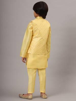 Boys yellow kurta set with embroidered nehru jacket 3