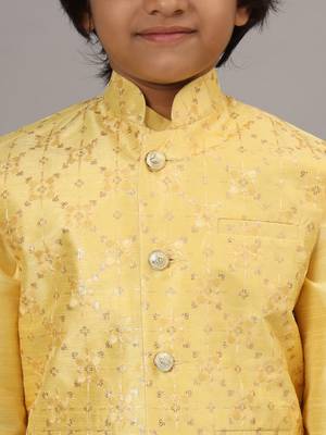 Boys yellow kurta set with embroidered nehru jacket 4